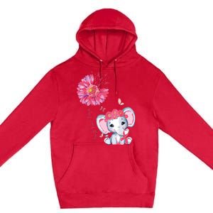 Breast Cancer Cute Elephant With Sunflower And Pink Ribbon Premium Pullover Hoodie