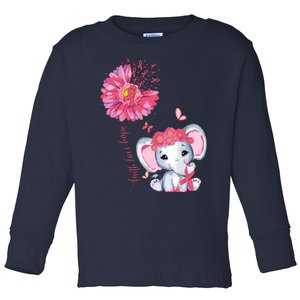 Breast Cancer Cute Elephant With Sunflower And Pink Ribbon Toddler Long Sleeve Shirt