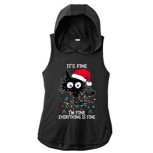 Black Cat christmas It's Fine I'm Fine Everything Is Fine Ladies PosiCharge Tri-Blend Wicking Draft Hoodie Tank