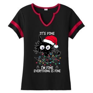 Black Cat christmas It's Fine I'm Fine Everything Is Fine Ladies Halftime Notch Neck Tee