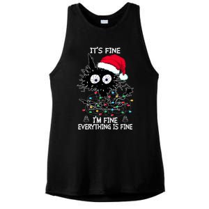 Black Cat christmas It's Fine I'm Fine Everything Is Fine Ladies PosiCharge Tri-Blend Wicking Tank