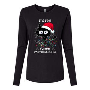 Black Cat christmas It's Fine I'm Fine Everything Is Fine Womens Cotton Relaxed Long Sleeve T-Shirt