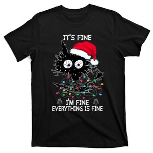 Black Cat christmas It's Fine I'm Fine Everything Is Fine T-Shirt