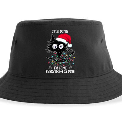 Black Cat christmas It's Fine I'm Fine Everything Is Fine Sustainable Bucket Hat