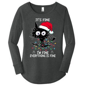 Black Cat christmas It's Fine I'm Fine Everything Is Fine Women's Perfect Tri Tunic Long Sleeve Shirt