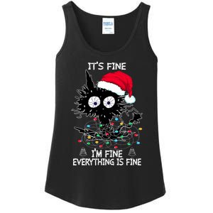 Black Cat christmas It's Fine I'm Fine Everything Is Fine Ladies Essential Tank