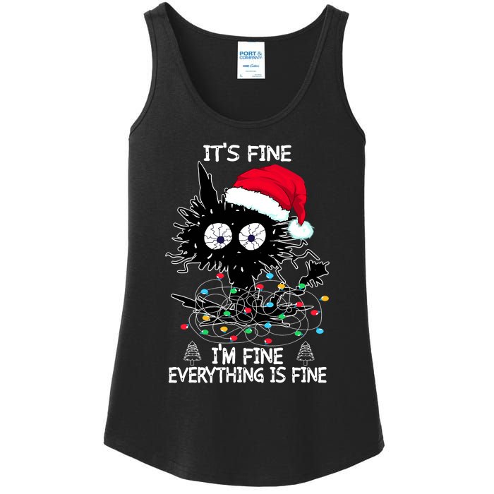 Black Cat christmas It's Fine I'm Fine Everything Is Fine Ladies Essential Tank