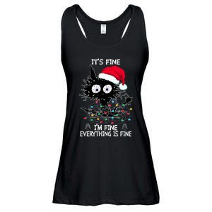 Black Cat christmas It's Fine I'm Fine Everything Is Fine Ladies Essential Flowy Tank