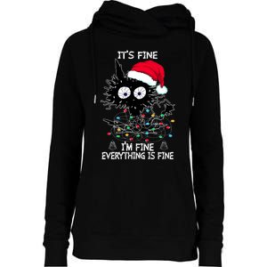 Black Cat christmas It's Fine I'm Fine Everything Is Fine Womens Funnel Neck Pullover Hood