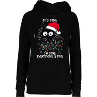 Black Cat christmas It's Fine I'm Fine Everything Is Fine Womens Funnel Neck Pullover Hood