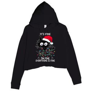 Black Cat christmas It's Fine I'm Fine Everything Is Fine Crop Fleece Hoodie