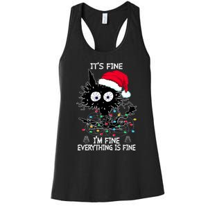 Black Cat christmas It's Fine I'm Fine Everything Is Fine Women's Racerback Tank