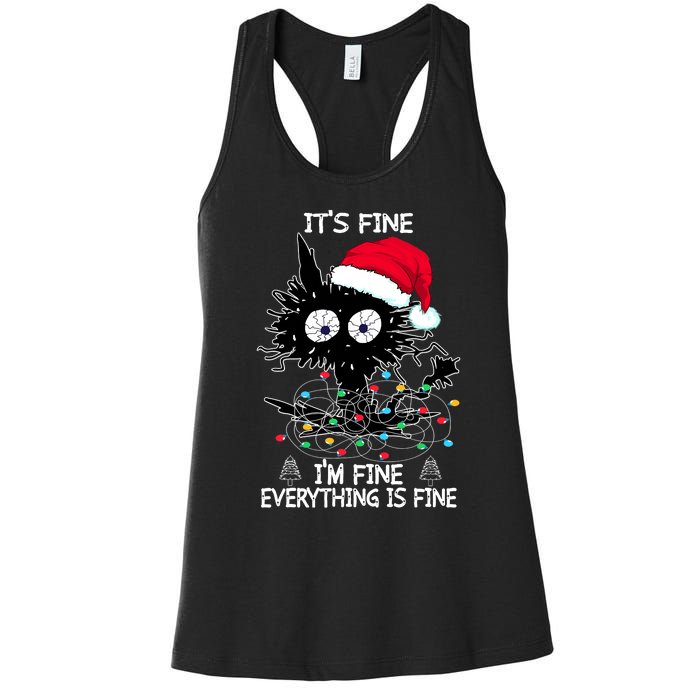 Black Cat christmas It's Fine I'm Fine Everything Is Fine Women's Racerback Tank