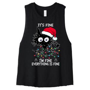 Black Cat christmas It's Fine I'm Fine Everything Is Fine Women's Racerback Cropped Tank