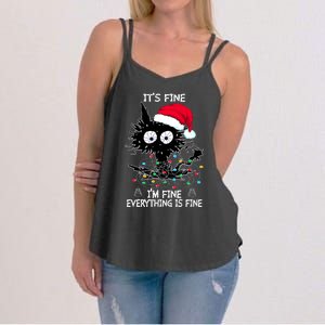 Black Cat christmas It's Fine I'm Fine Everything Is Fine Women's Strappy Tank