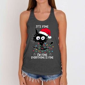 Black Cat christmas It's Fine I'm Fine Everything Is Fine Women's Knotted Racerback Tank