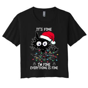 Black Cat christmas It's Fine I'm Fine Everything Is Fine Women's Crop Top Tee