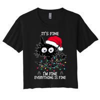 Black Cat christmas It's Fine I'm Fine Everything Is Fine Women's Crop Top Tee