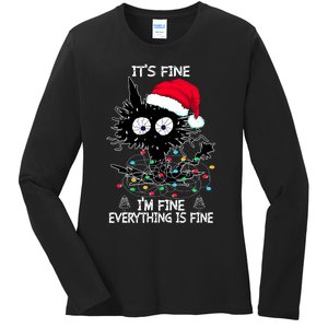 Black Cat christmas It's Fine I'm Fine Everything Is Fine Ladies Long Sleeve Shirt