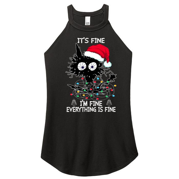 Black Cat christmas It's Fine I'm Fine Everything Is Fine Women's Perfect Tri Rocker Tank