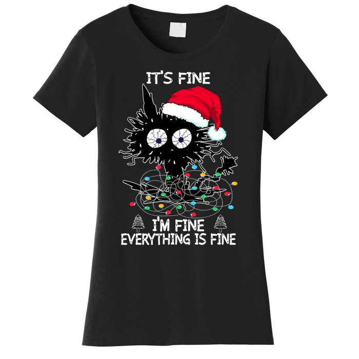 Black Cat christmas It's Fine I'm Fine Everything Is Fine Women's T-Shirt