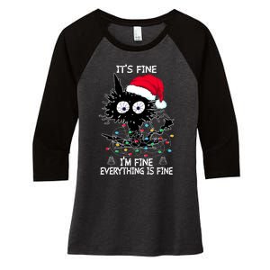 Black Cat christmas It's Fine I'm Fine Everything Is Fine Women's Tri-Blend 3/4-Sleeve Raglan Shirt