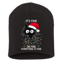 Black Cat christmas It's Fine I'm Fine Everything Is Fine Short Acrylic Beanie