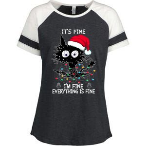 Black Cat christmas It's Fine I'm Fine Everything Is Fine Enza Ladies Jersey Colorblock Tee