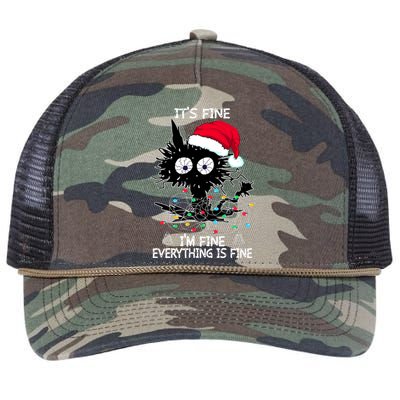 Black Cat christmas It's Fine I'm Fine Everything Is Fine Retro Rope Trucker Hat Cap