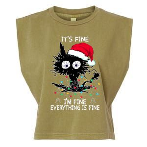 Black Cat christmas It's Fine I'm Fine Everything Is Fine Garment-Dyed Women's Muscle Tee