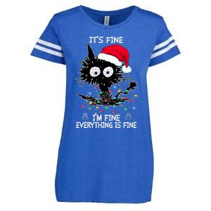 Black Cat christmas It's Fine I'm Fine Everything Is Fine Enza Ladies Jersey Football T-Shirt