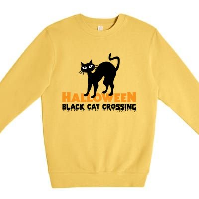 Black Cat Crossing Funny Original Halloween Party Knitwear Gift Premium Crewneck Sweatshirt