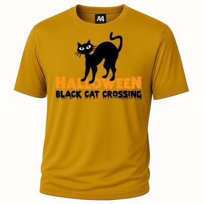 Black Cat Crossing Funny Original Halloween Party Knitwear Gift Cooling Performance Crew T-Shirt