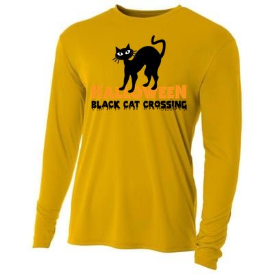 Black Cat Crossing Funny Original Halloween Party Knitwear Gift Cooling Performance Long Sleeve Crew