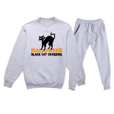 Black Cat Crossing Funny Original Halloween Party Knitwear Gift Premium Crewneck Sweatsuit Set