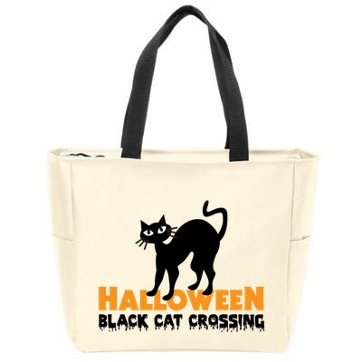 Black Cat Crossing Funny Original Halloween Party Knitwear Gift Zip Tote Bag