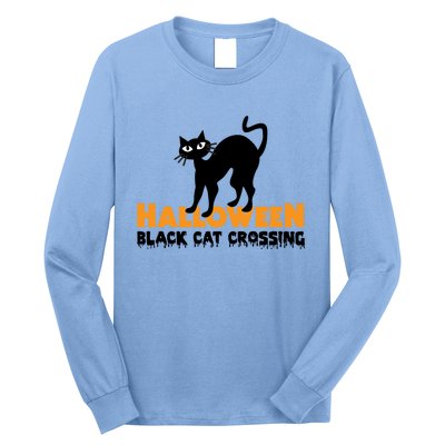 Black Cat Crossing Funny Original Halloween Party Knitwear Gift Long Sleeve Shirt