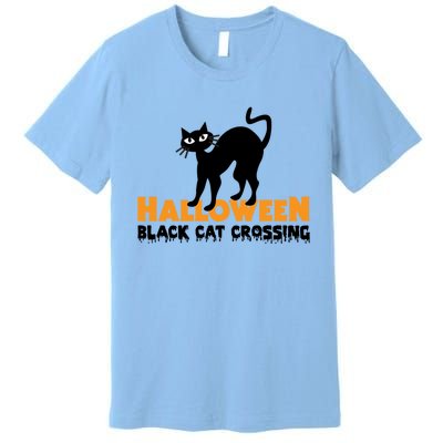 Black Cat Crossing Funny Original Halloween Party Knitwear Gift Premium T-Shirt