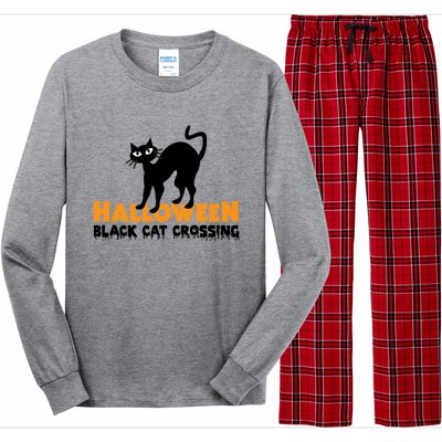 Black Cat Crossing Funny Original Halloween Party Knitwear Gift Long Sleeve Pajama Set