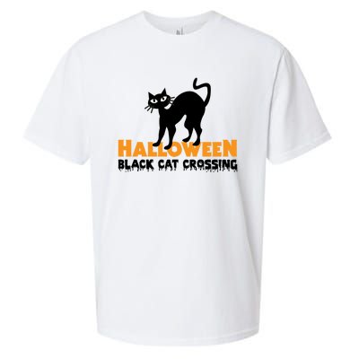 Black Cat Crossing Funny Original Halloween Party Knitwear Gift Sueded Cloud Jersey T-Shirt