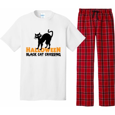 Black Cat Crossing Funny Original Halloween Party Knitwear Gift Pajama Set