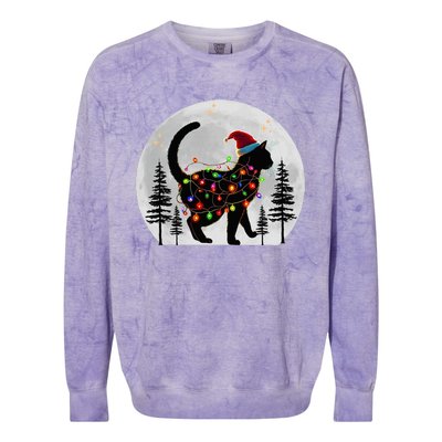 Black Cat Christmas Santa Hat Meowy Cats Colorblast Crewneck Sweatshirt