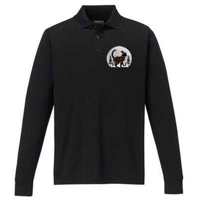 Black Cat Christmas Santa Hat Meowy Cats Performance Long Sleeve Polo