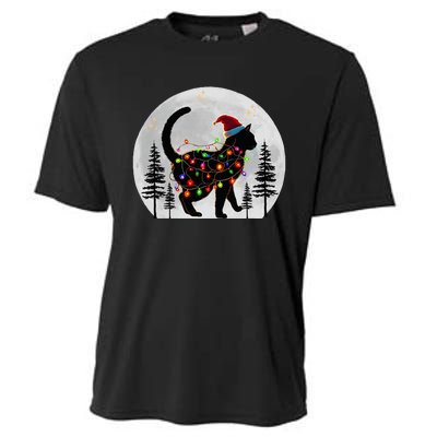 Black Cat Christmas Santa Hat Meowy Cats Cooling Performance Crew T-Shirt