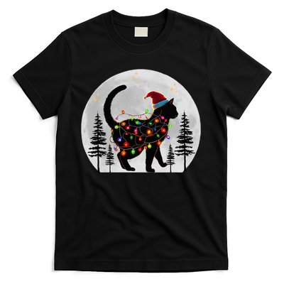 Black Cat Christmas Santa Hat Meowy Cats T-Shirt