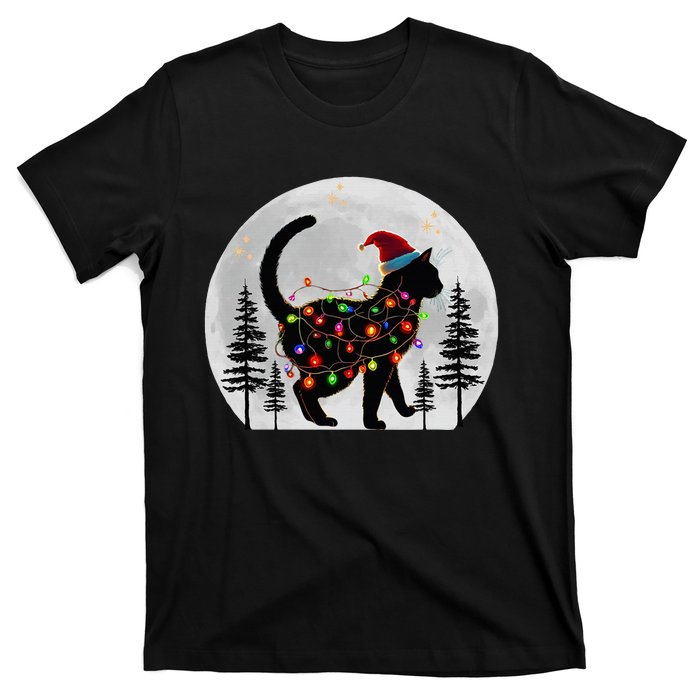 Black Cat Christmas Santa Hat Meowy Cats T-Shirt