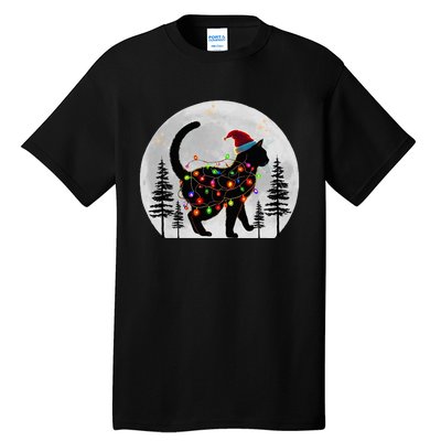 Black Cat Christmas Santa Hat Meowy Cats Tall T-Shirt