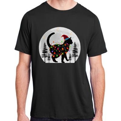 Black Cat Christmas Santa Hat Meowy Cats Adult ChromaSoft Performance T-Shirt