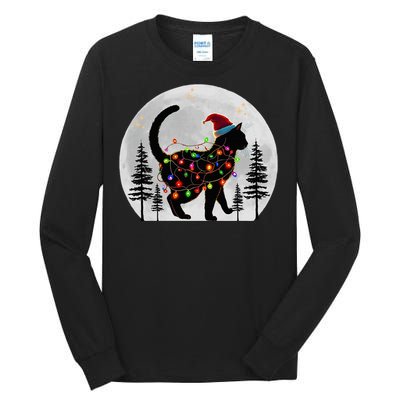 Black Cat Christmas Santa Hat Meowy Cats Tall Long Sleeve T-Shirt