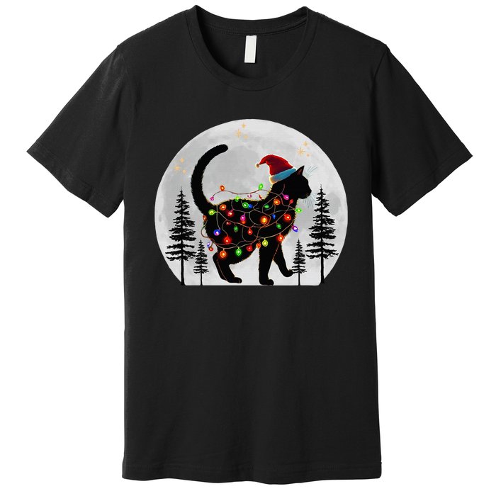 Black Cat Christmas Santa Hat Meowy Cats Premium T-Shirt